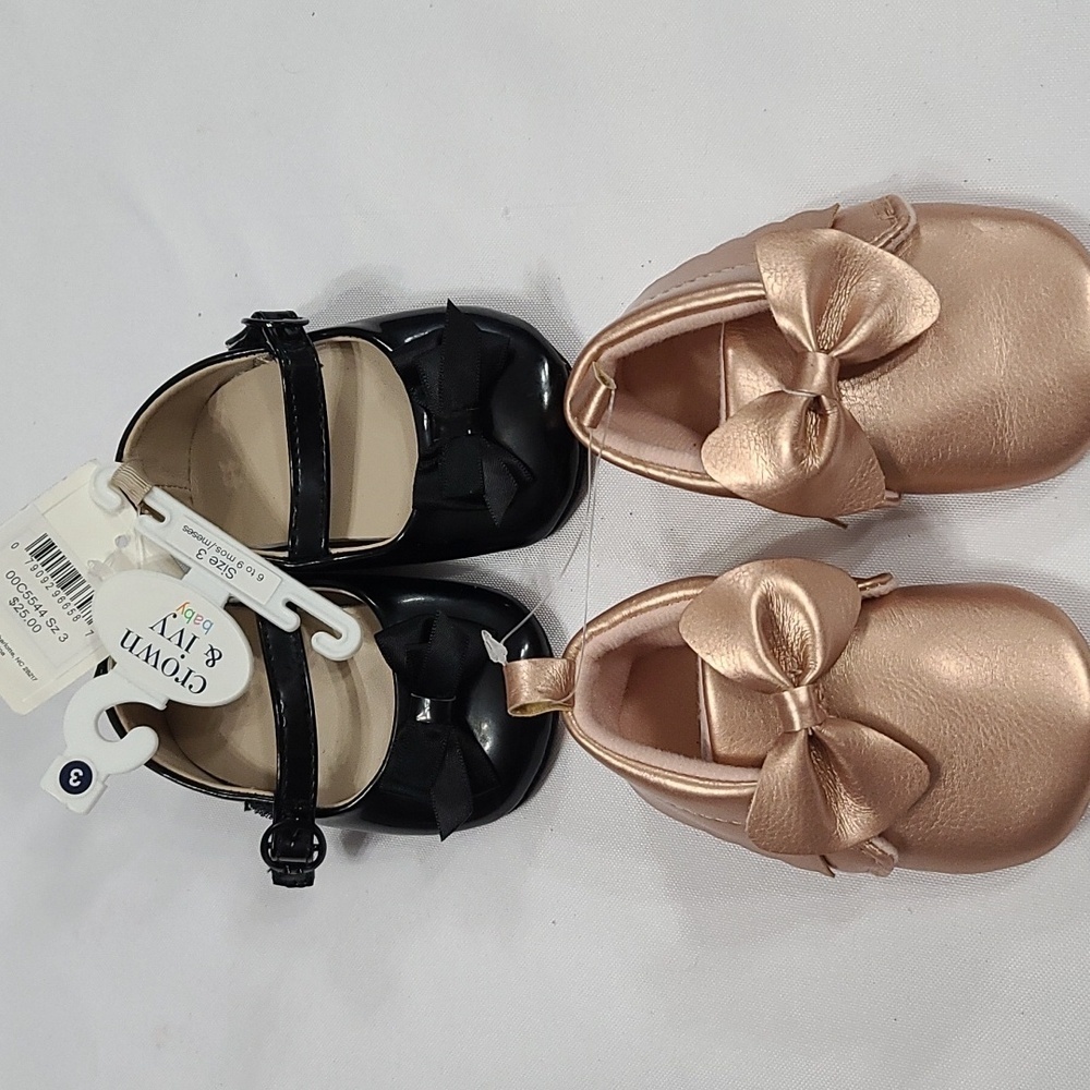 NWT Crown & Ivy Infant Girls Black Shoes Sz 3 NWOT Carters Moccasins Rose Sz 3-6 - Picture 12 of 12